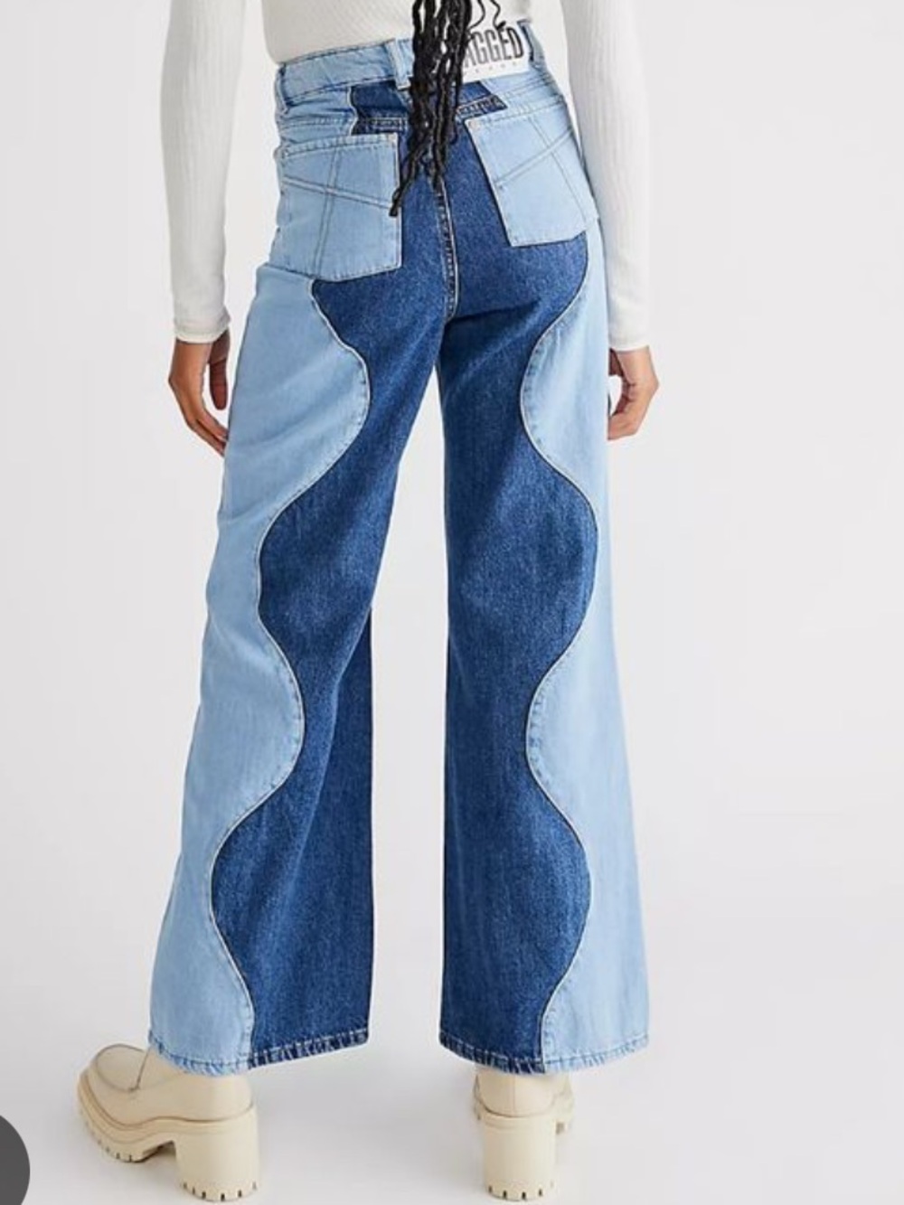 NWT The Ragged Priest Underworld Jean Two-Tone Wave Panel Wide Leg Jeans Size 28 - Picture 2 of 9